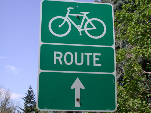 Bicycle route sign when bicycling in ottawa